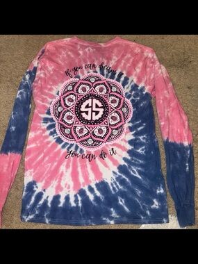 Simply Southern Tie-Dye Pink & Blue Long-Sleeve Women’s Top with Mandala Graphic
